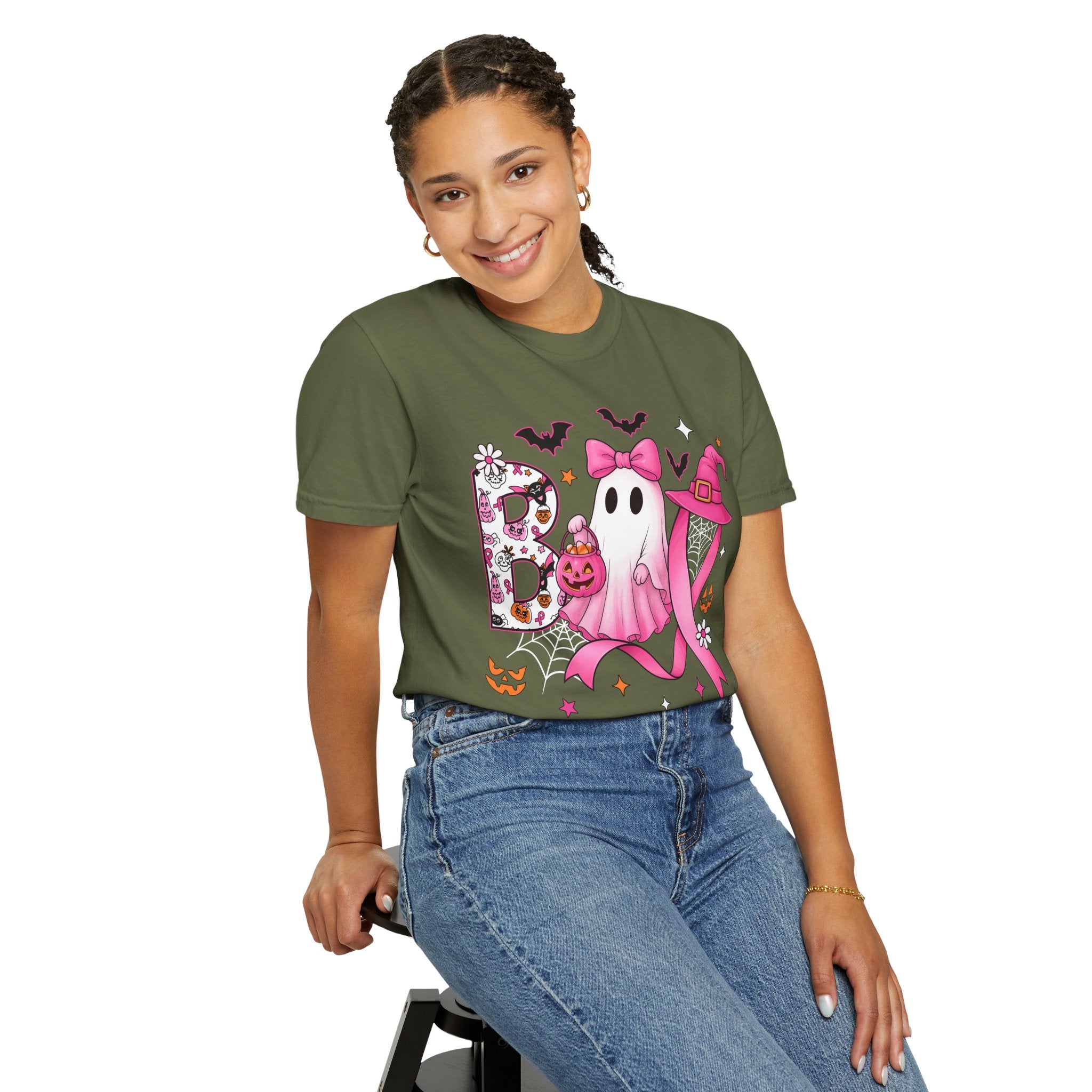 Halloween Ghost Breast Cancer Awareness T-Shirt