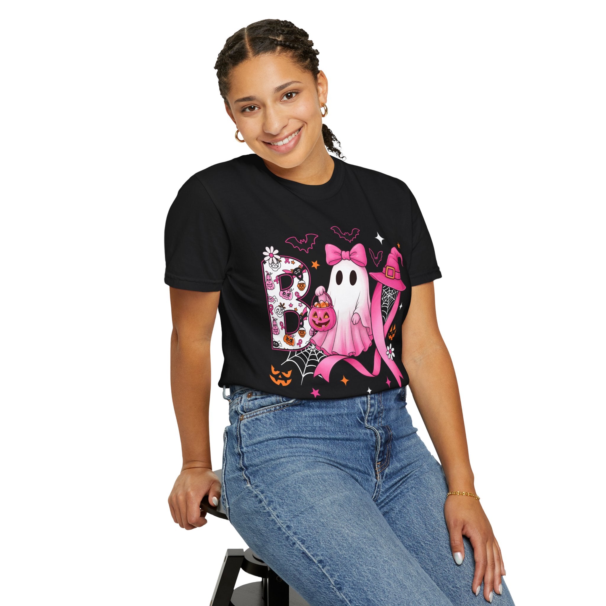 Halloween Ghost Breast Cancer Awareness T-Shirt