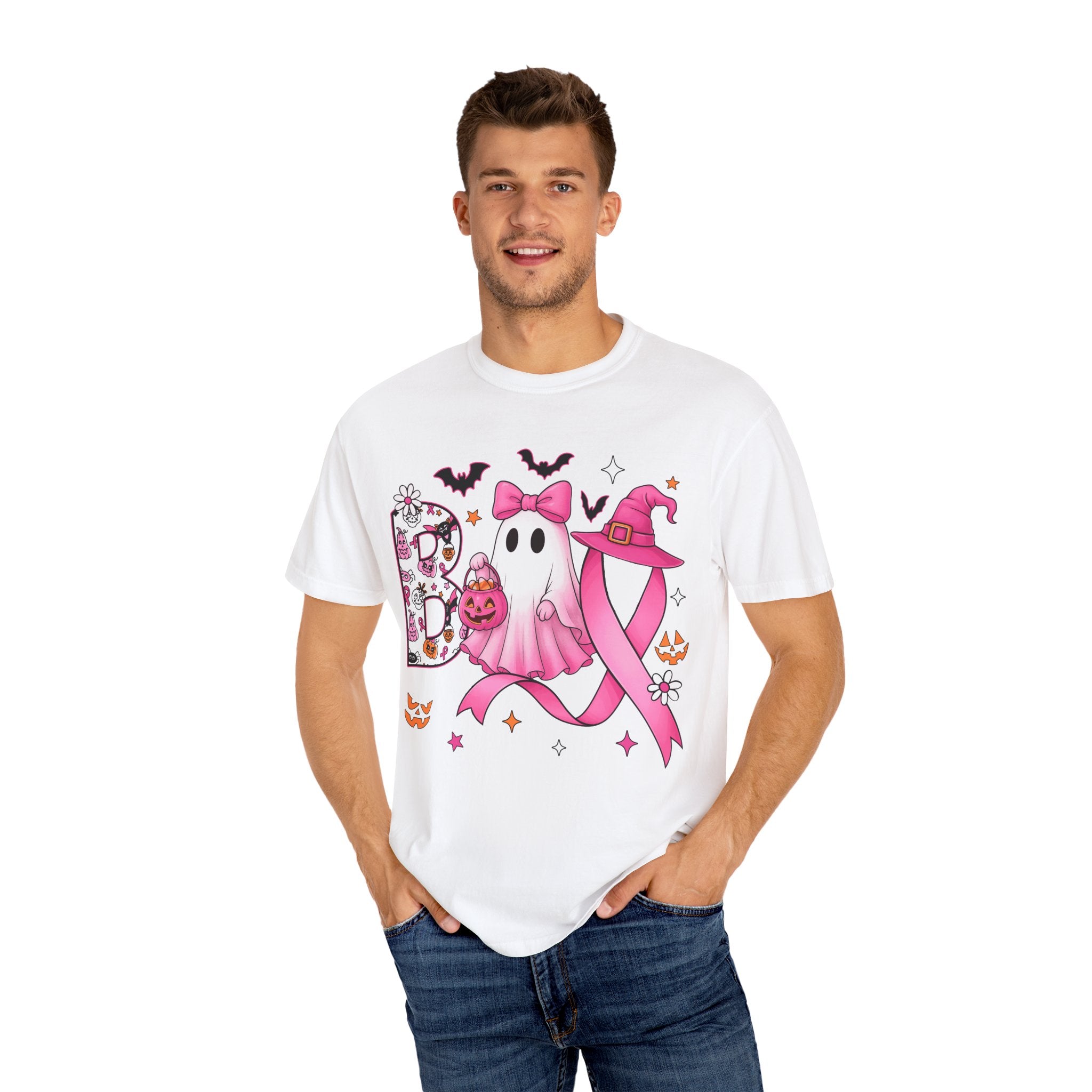 Halloween Ghost Breast Cancer Awareness T-Shirt