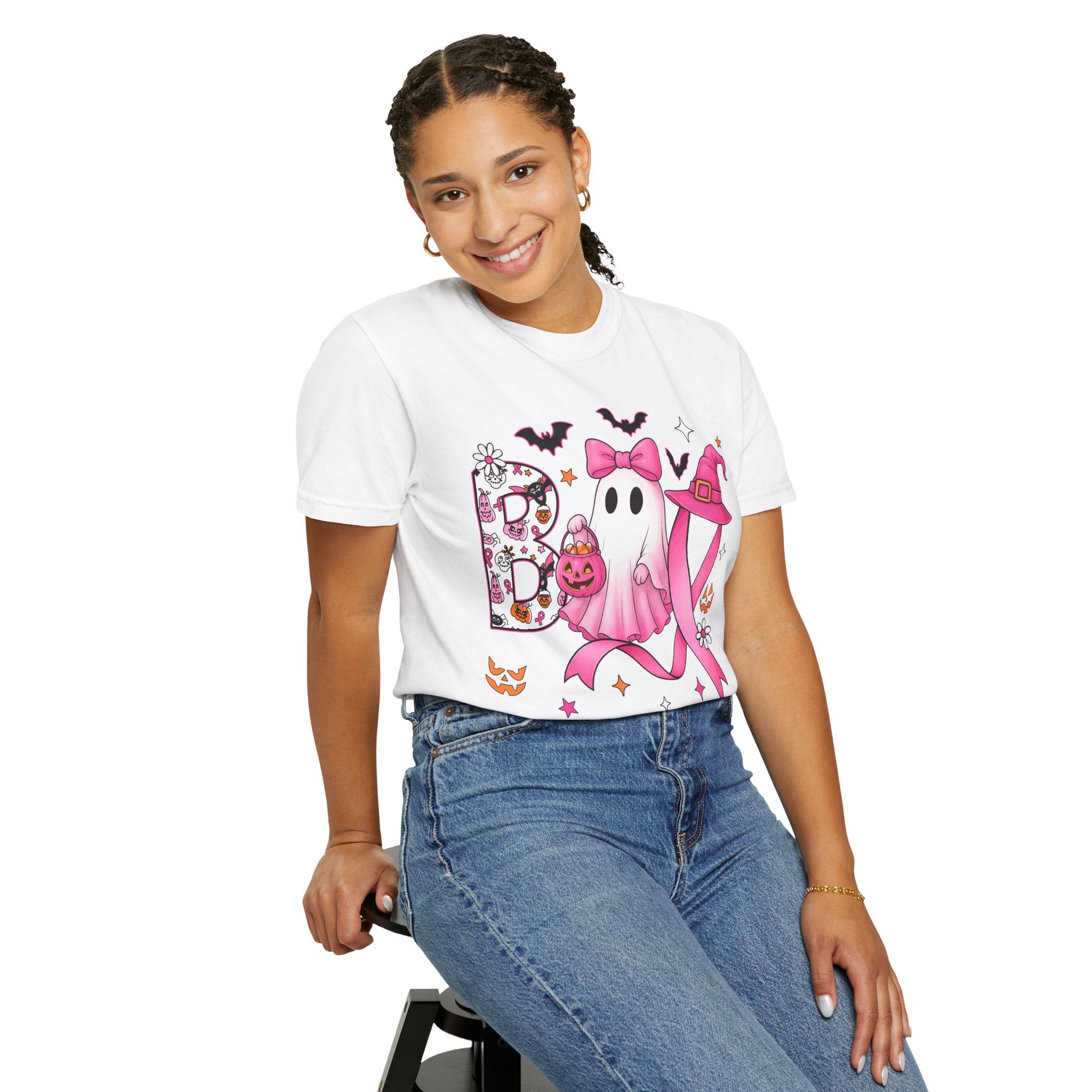Halloween Ghost Breast Cancer Awareness T-Shirt